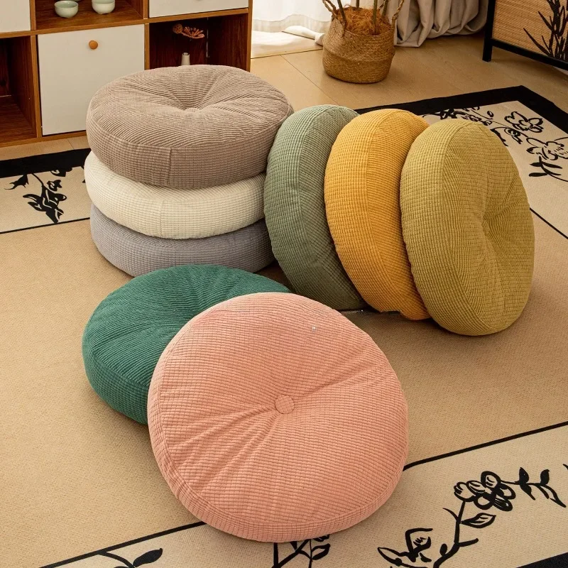 45/50cm Round Floor Pouf Cushion Corn Velvet Thick Floor Seat Pillow Floor Pad for Tatami Bay Window Bedroom Balcony Home Decor