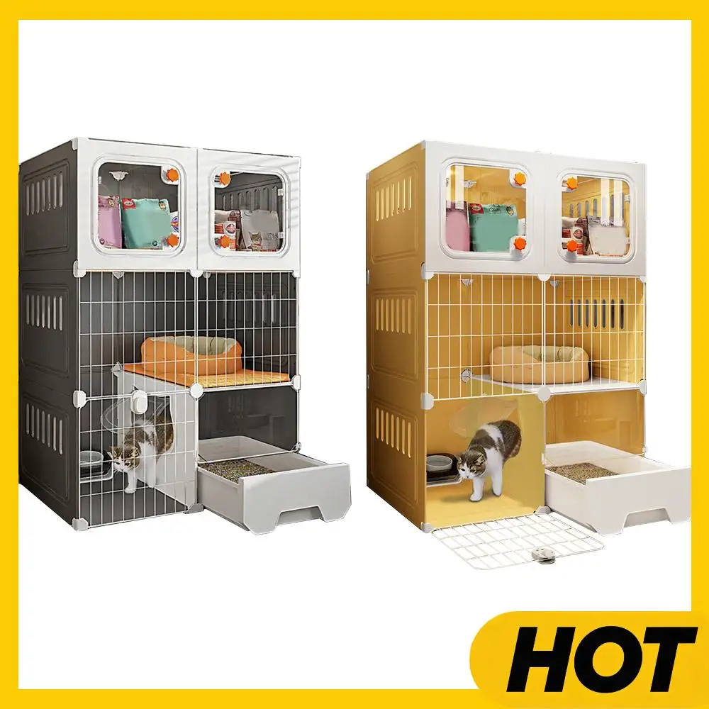 

Integrated Cat House with Cat Bed Cat Crate Indoor Catio Scratcher DIY Metal Wire Cat Kennel Cats Litter Box for Cats Villa