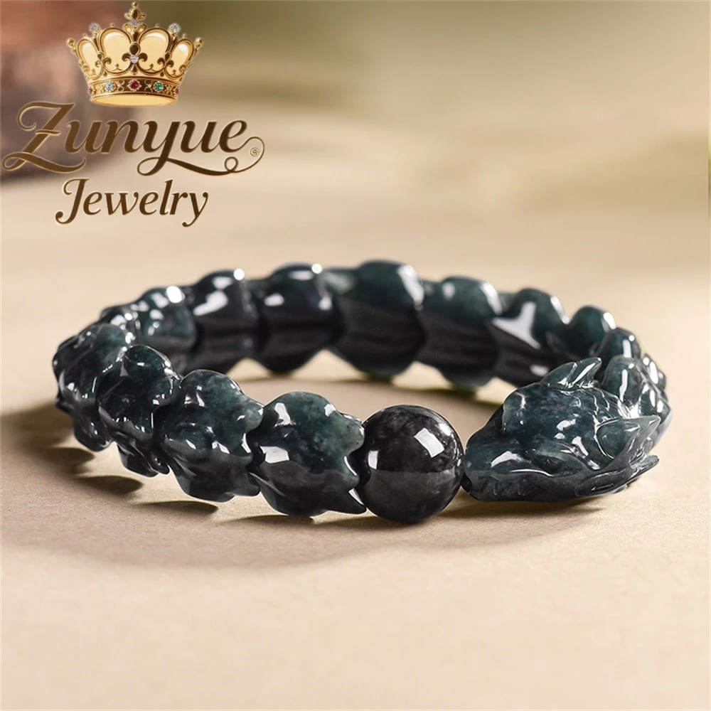 Pulsera de hueso de dragón tipo pollo negro de Jade Natural de grado A, joyería de moda y de alta gama, joyería exquisita Cha