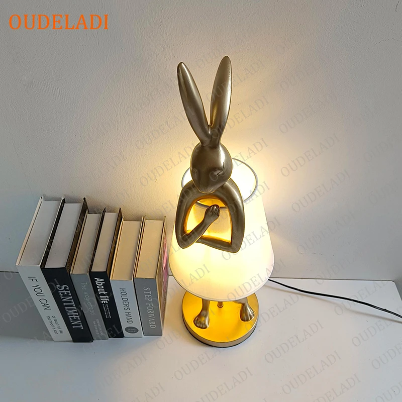 Imagem -04 - Resina Rabbit Table Lamps For Living Room Decoration Avental Rabbit Animal Desk Lamp Led Light Designer Bedside Lamp Home Decor