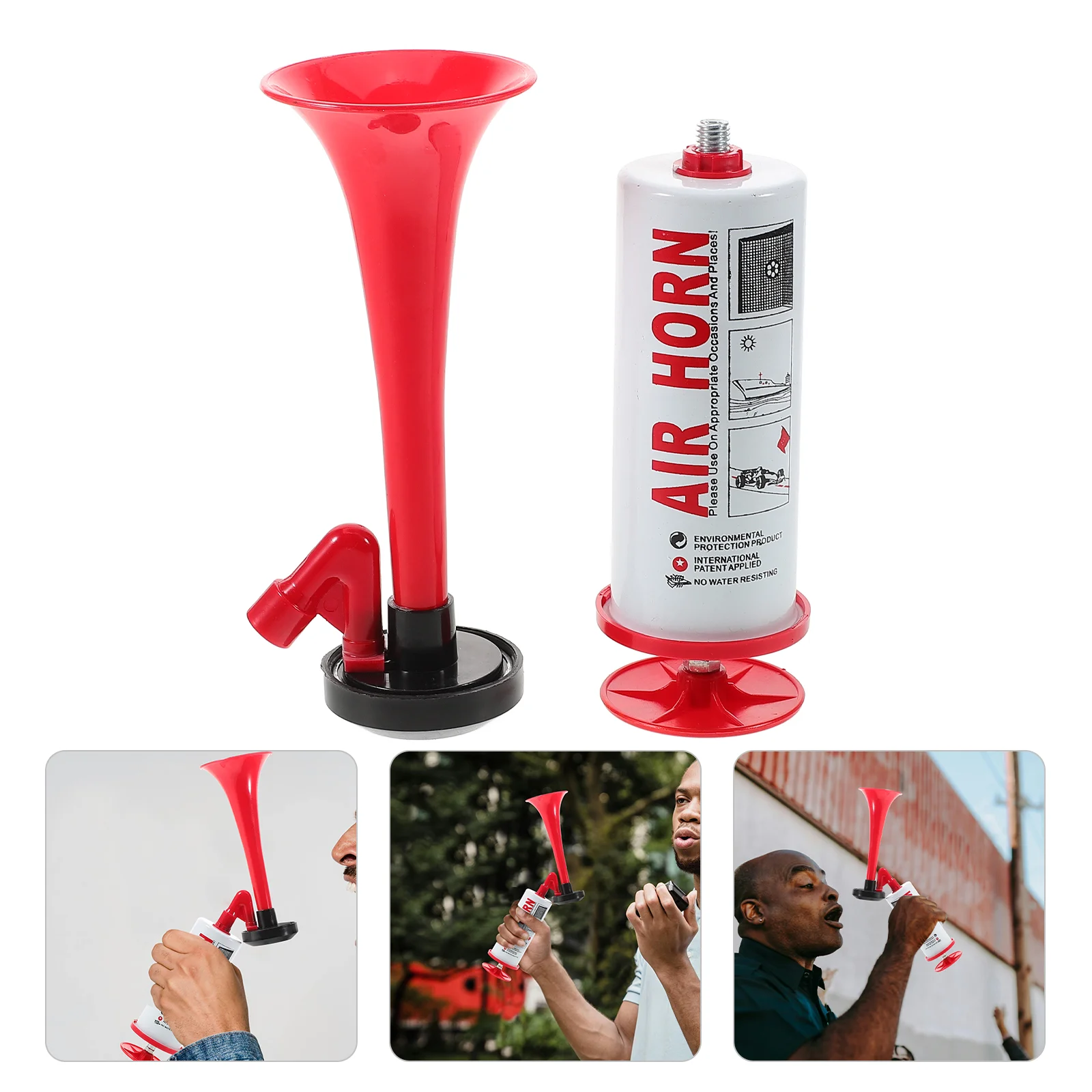 2 Pcs Portable Air Horn Party Airhorn Hand Held Horns Red Soccer Cheering Boat Reusable