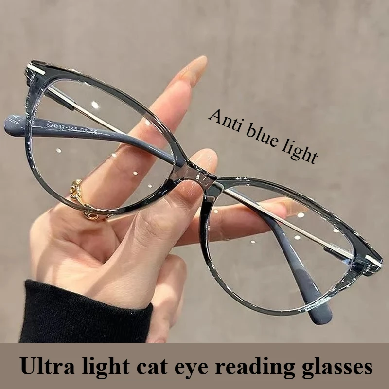 Ultraleichte Retro-Katzenaugen-Lesebrille für Damen, modische Anti-Blaulicht-Lesebrille für ältere Menschen, klassische Schutzbrille