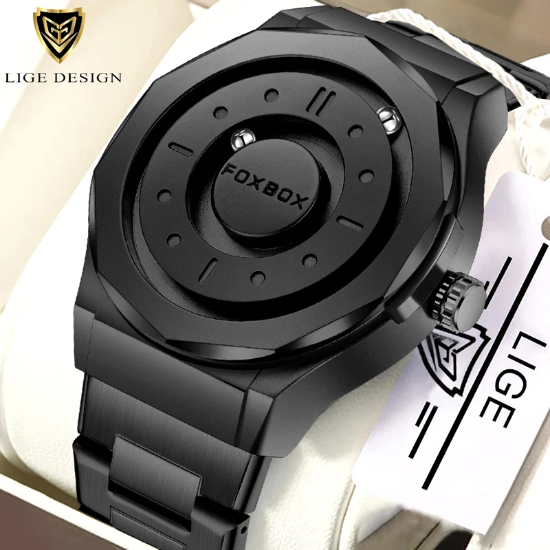 FOXBOX Creative Men's Quartz Wristwatches Outdoor Sports Waterproof Scrolling Pointer Magnetic Force Watch Men Relogio Masculino