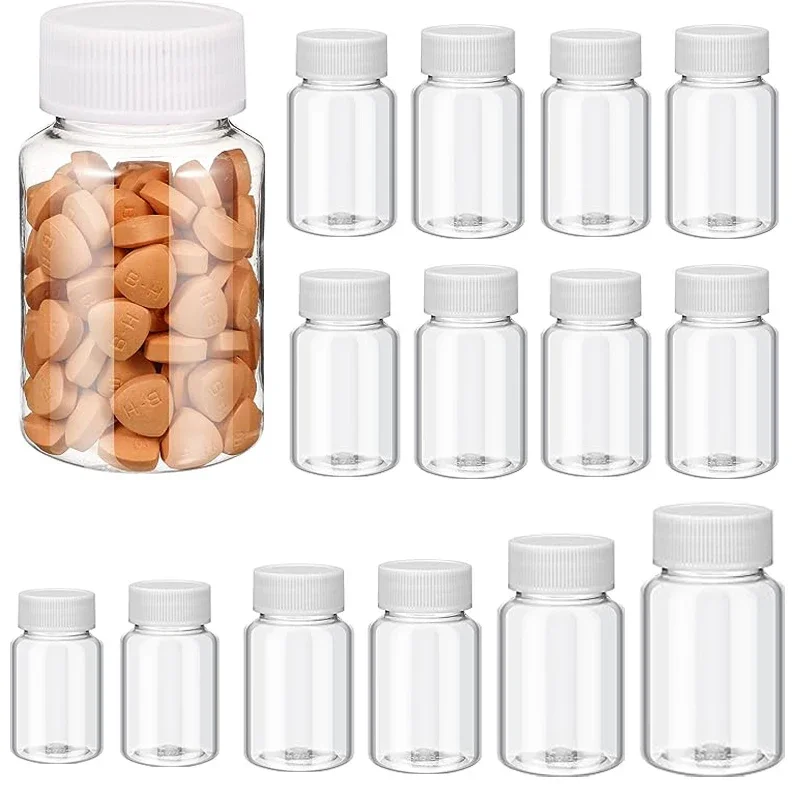 50Pcs 15/20/30/50/60/80/100ml Clear Plastic Pill Containers Bottle Pill Tablet Dispenser Bottles Ideal For Liquid Powder Pills