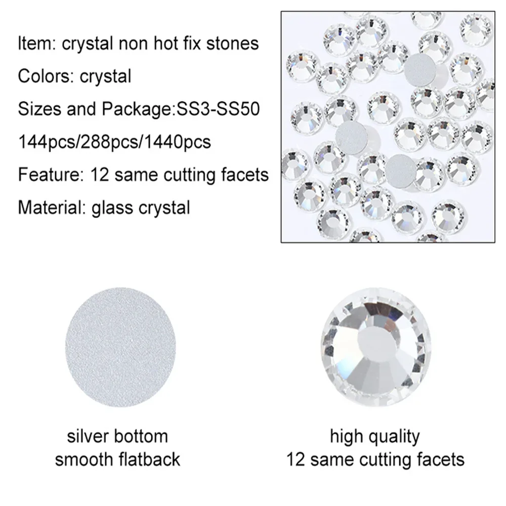 1440 Pz Flatback Vetro per unghie Strass di cristallo AB Bianco 3D Nail Art Glitter Decorazione SS3-SS16 Gemme lucide Accessori per manicure