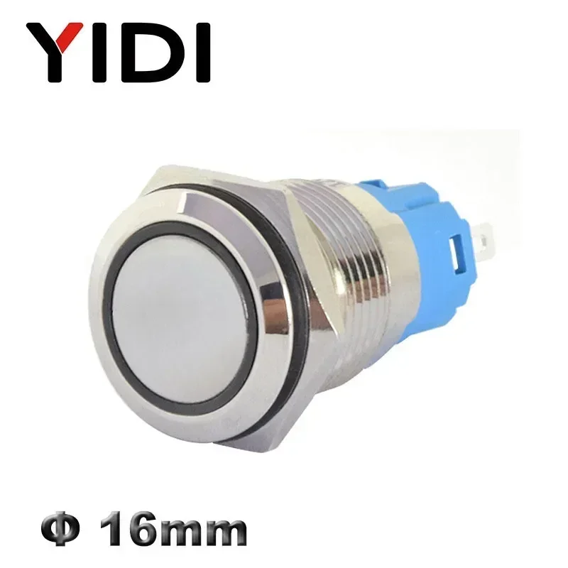 Kunden spezifische 16mm LED beleuchtete flache Metall Druckknopf schalter ein aus Verriegelung 1 no1nc momentan 12V 220V rot grün LED-Schalter