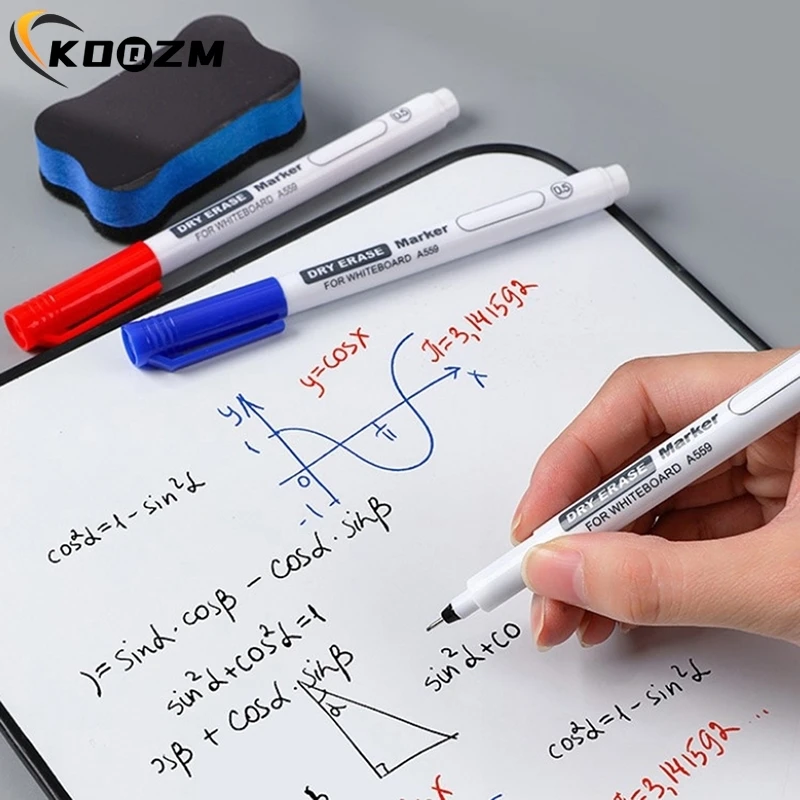 Permanent Red / Black Blue Erasable whiteboard pen extremely thin 1.0MM dry erasing pen office examination waterproof marker pen