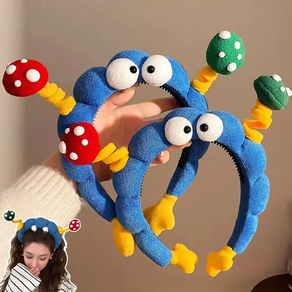

1Pcs Durable Plush Hair Hoop Twisted Funny Cartoon Sponge Headband Big Eye Mushroom Hairband Headwear Women Girl