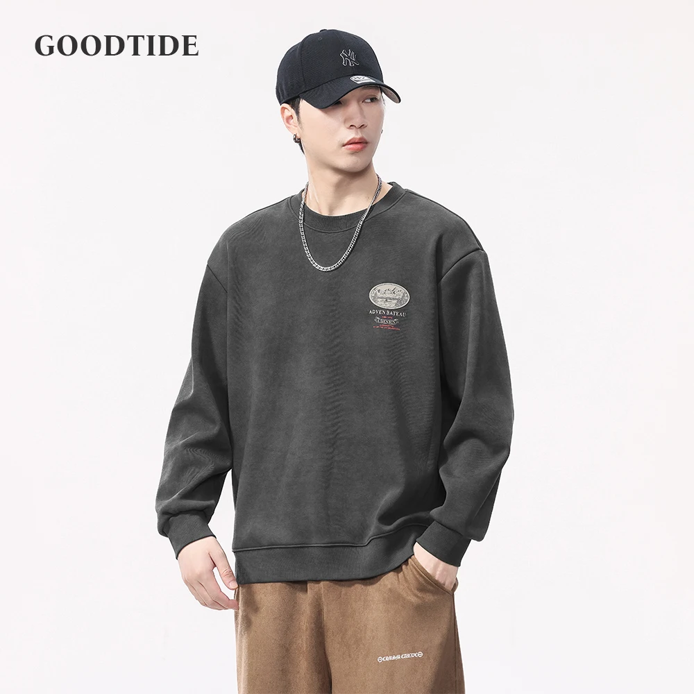 موضة الرجال البلوزات المطبوعة 2025 الخريف والشتاء جديد فضفاض الجولة الرقبة الرياضة في الهواء الطلق الرجعية طويلة الأكمام البلوز