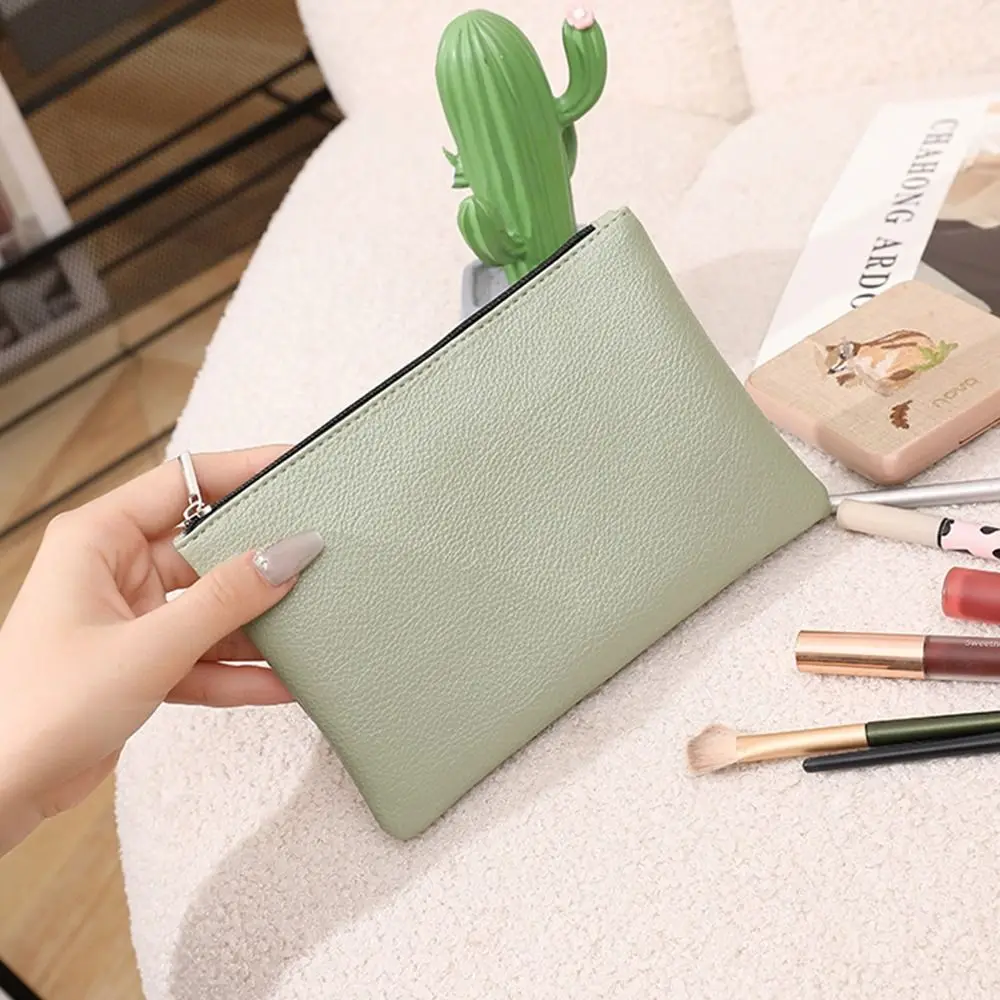 Retro Zipper Lichee Pattern Coin Purse Makeup Bag Solid Color Small Item Bag PU Wallet Cosmetic Storage Bag Outdoor