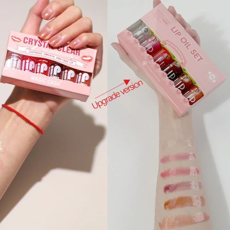 Set di 6 Lucidalabbra Idratanti Effetto Specchio, Trucco Labbra Idratante e Ricco di Colore, Rossetto Non Appiccicoso Effetto Acqua