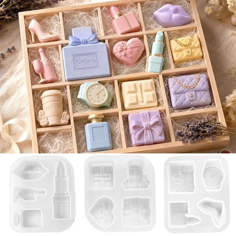 Lipstick Perfume Bottle Keychain Pendant Silicone Resin Mold DIY Handmade Chocolate Candy Baking Molds Festival Gifts Making