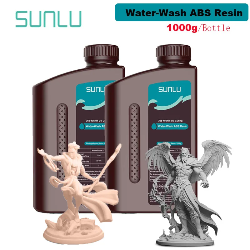 SUNLU 2KG Water Washable / Water Washable ABS Resin Resin 1000G/Bottle 405nm Rapid UV-Curing Photopolymer Resin For LCD 3D Print