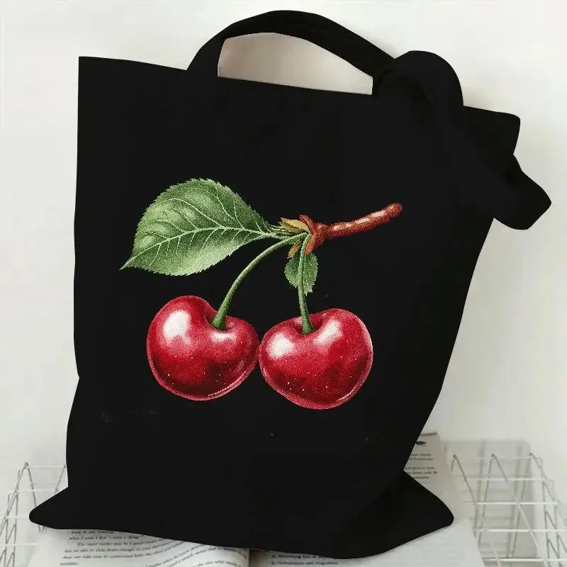 

Bolsos de mano de lona con estampado de cereza y lazo bolso de compras para mujer bolsos de hombro estilo Harajuku de moda