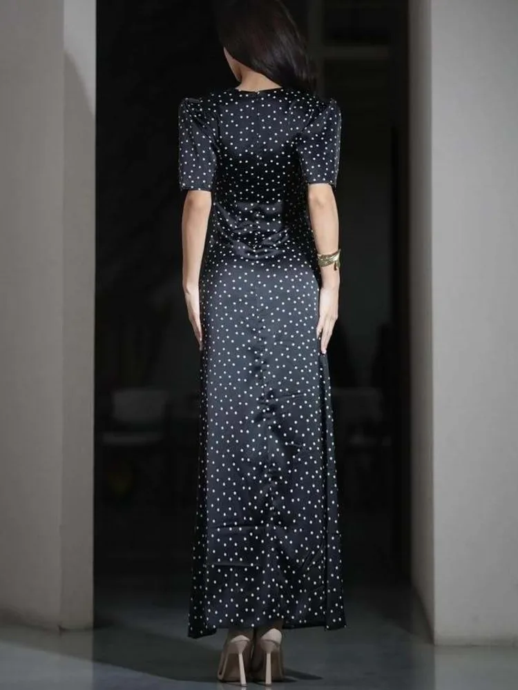 القطب الشمالي القط أنيقة الساتان الدانتيل المرقعة الجوف خارج فستان المرأة مثير شير سبليت نادي الحفلات مساء فستان الخريف الشتاء Vestidos #6