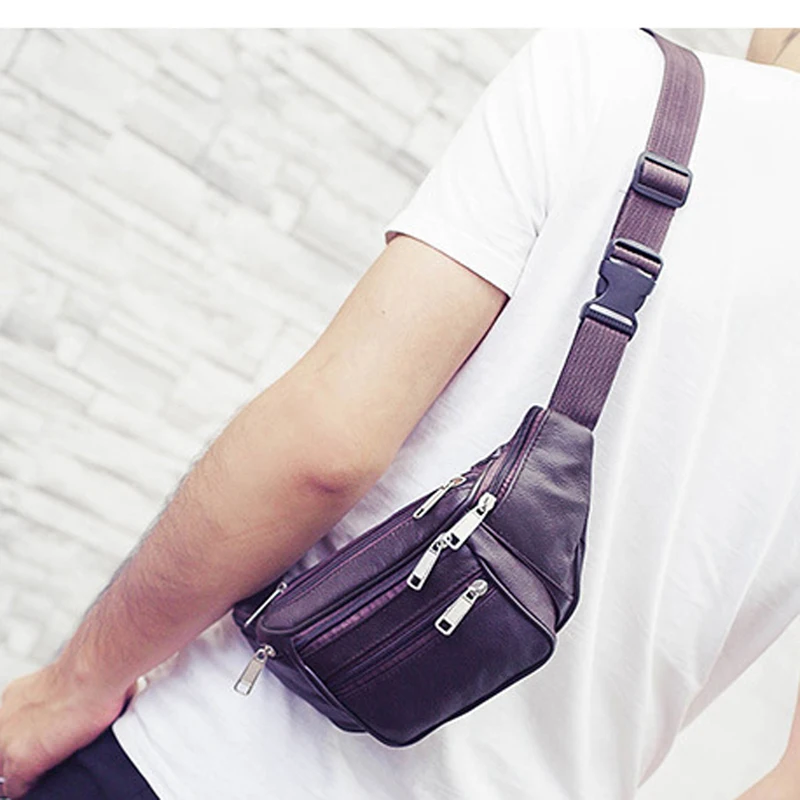 Fashion Men PU Leather Waist Bag Multi-pocket and Multiple Zipper Belt Bag Adjustable Belt Fanny Pack Shopping Phone Bags