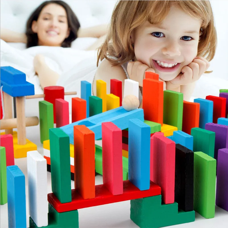 120pcs Wooden Domino Toys Children Color Sort Rainbow Blocks Kids Early Bright Dominoes Games Educational Toys Gift