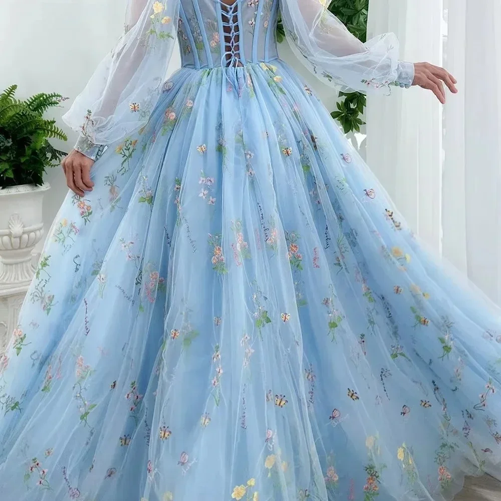 Vestido de baile feminino 2025 tule floral elegante vestidos de noite para mulher luxo feito sob encomenda namorados expostos