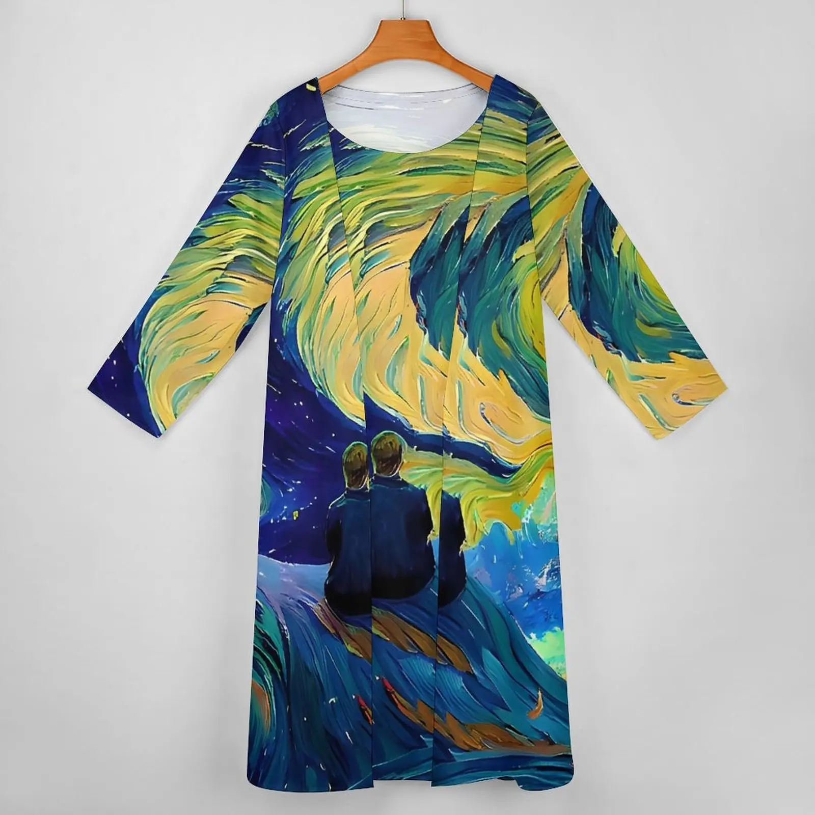 Van Gogh Dress Abstract Starry Night Elegant Maxi Dress Streetwear Boho Beach Long Dresses Autumn Two Piece Graphic Clothes