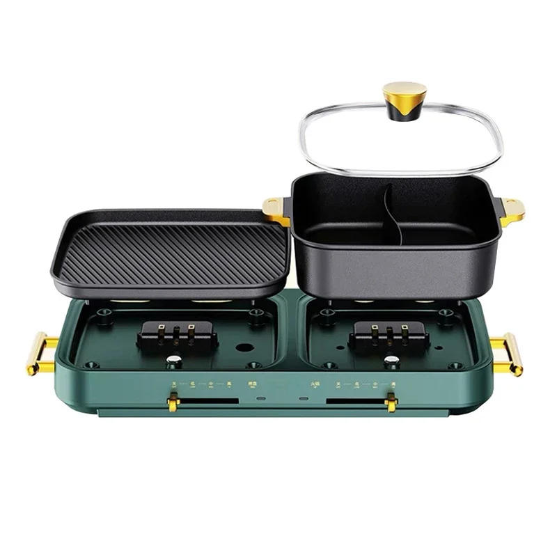 Household multifunctional hot pot barbecue two-in-one electric oven barbecue pot detachable washable hot pot grilled fish plate