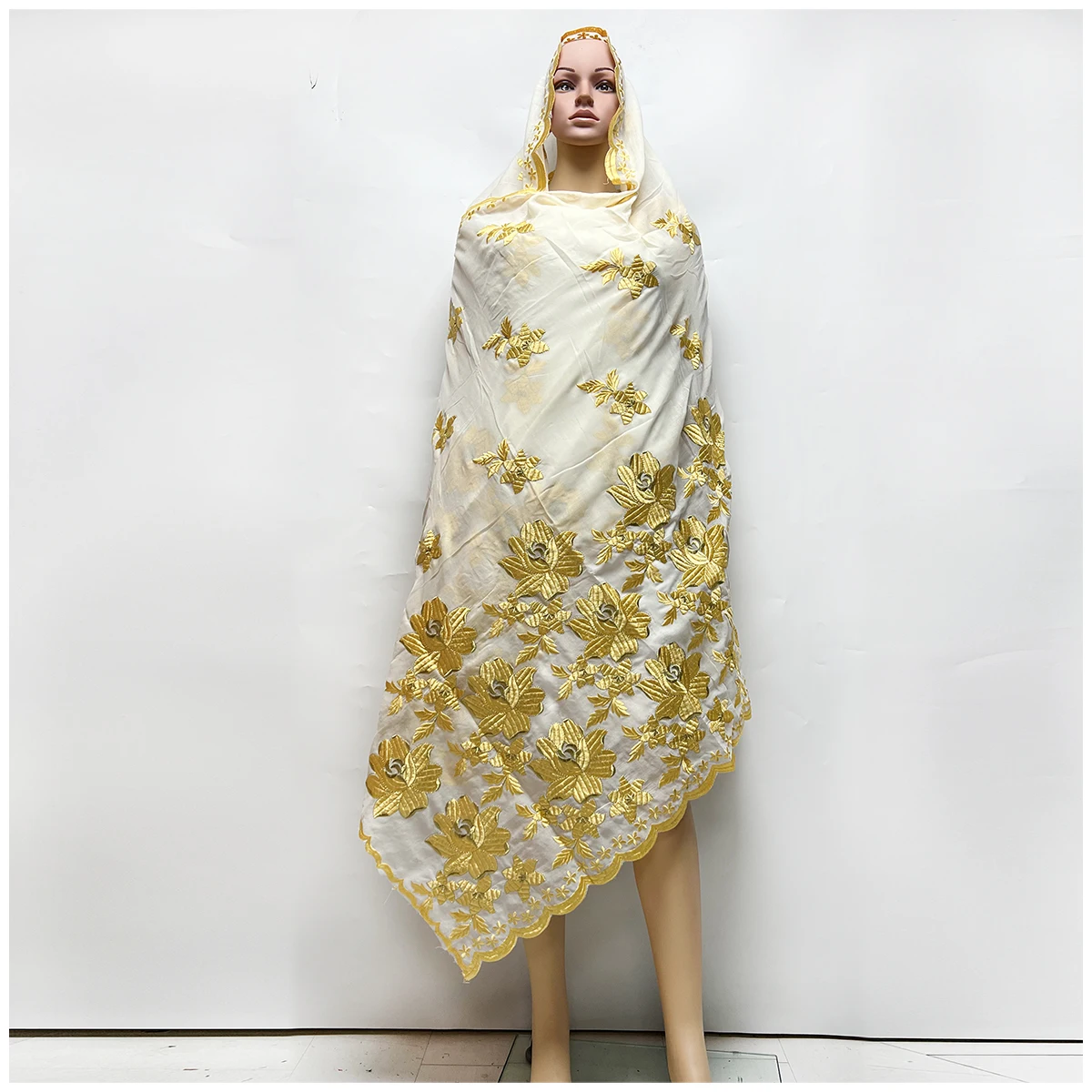 African Women Hijab Muslim Scarf High Quality 100% Cotton Fabric Rayon Cotton Thread Eembroidered Scarf Dubai Excellent Style