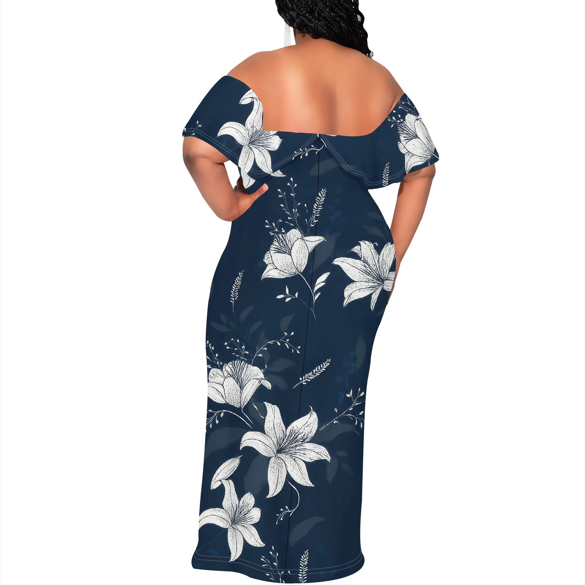 ผู้หญิงปิดไหล่ชุดเซ็กซี่ฮาวายดอกไม้พิมพ์ยาวปาร์ตี้ความยาว Maxi Dress ฤดูร้อนชุดลําลองชายหาด