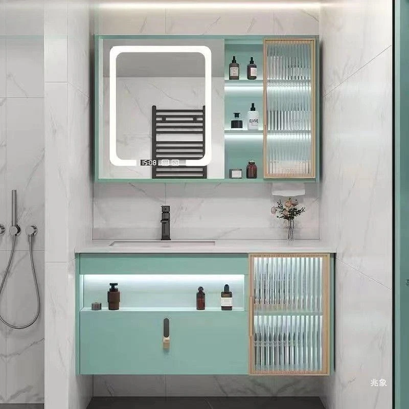 

Rock slab integrated basin bathroom cabinet combination modern light luxury small apartment wash basin washbasin cabinet