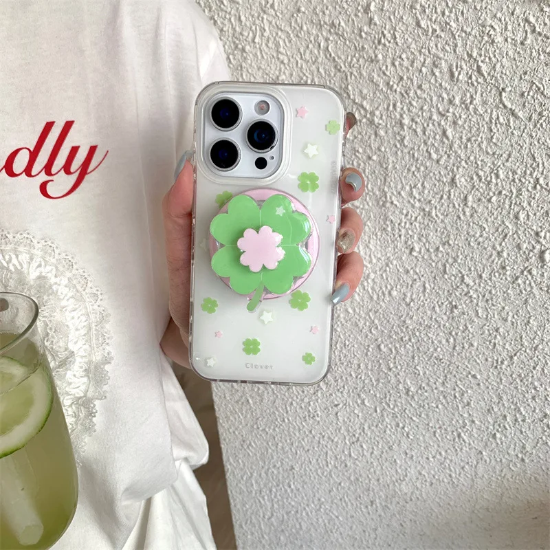 

INS Korean Clover 3D Rotate Expandable Mobile Desk Holder For Mag-safe Sockets Iphone Grip Tok Magnetic Decompressions Bracket