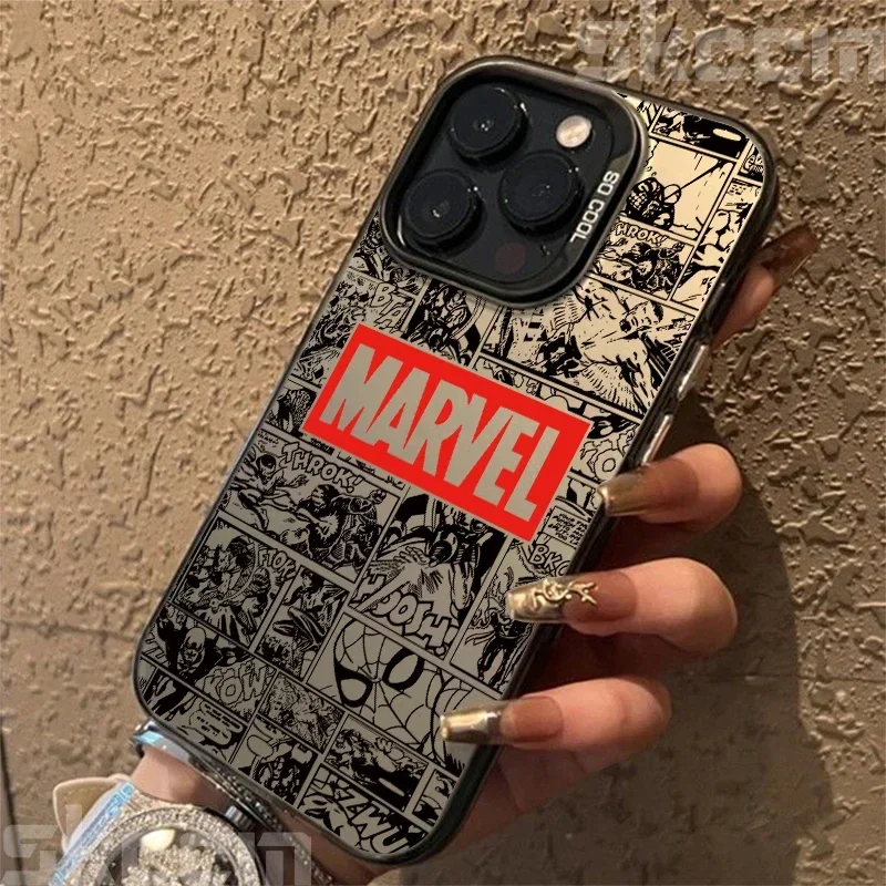 Custodia per telefono con logo Marvel per iPhone 16 Pro Max 14 15 11 12 13 7 8 Plus XR X XS Spiderman Ironman Custodia rigida IMD antiurto