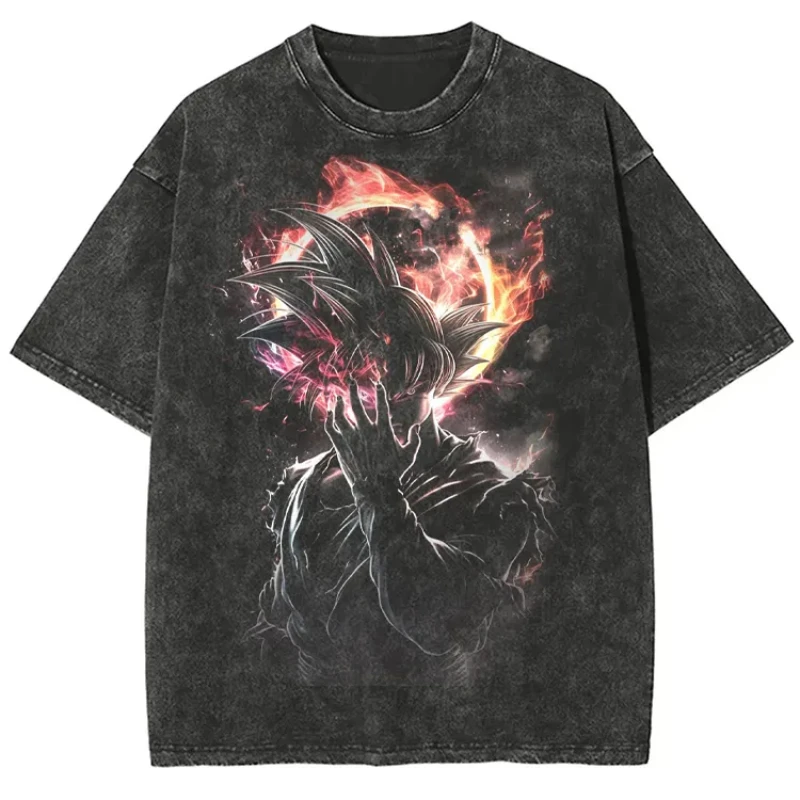 

Dragon Ball Wukong Designer Printing Pattern Pure Cotton Washed Old Retro T-shirt High Quality Texture Unisex Y2K Anime Figure