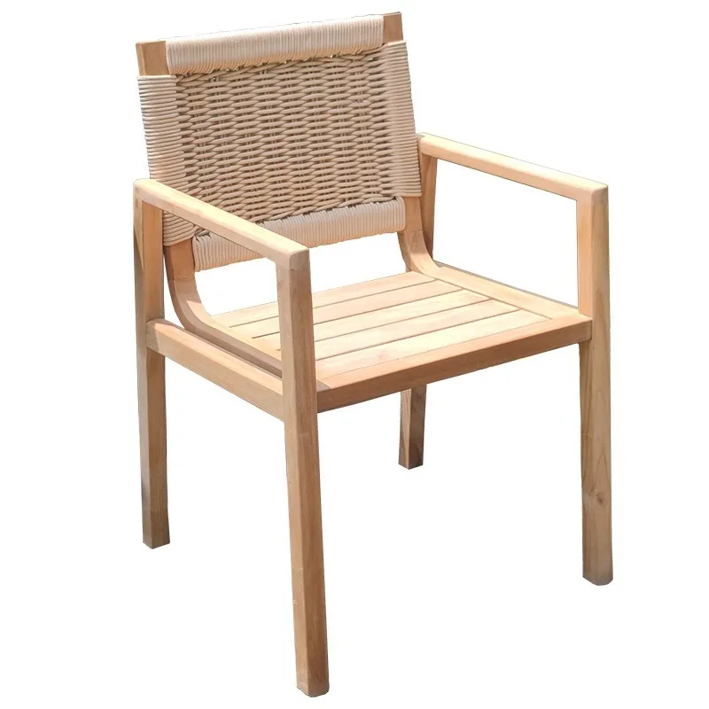 

Nordic Outdoor Villa Courtyard Teak Table and Chair Hotel B & B Outdoor Leisure Dining Chair Waterproof and Sunscreen Comb