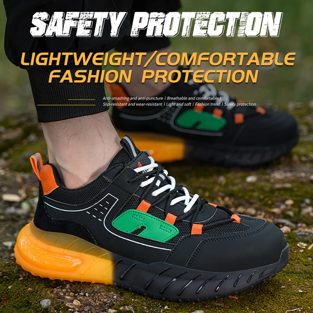 Steel Toe Safety Boots Mens Protective Work Shoes Anti-Smash Sport Safety Shoes Breathable Lightweight Work Sneaker Non Slip