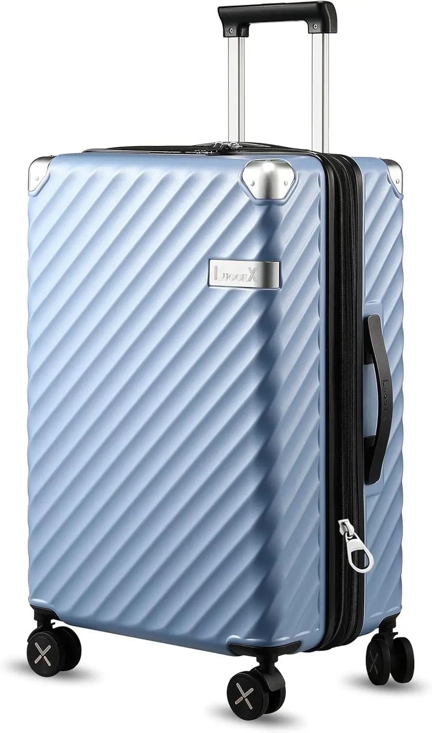 NEW Luggage with Spinner Wheels - Polycarbonate Expandable Hard Shell Suitcase, Checked-Medium 24-Inch, Utility-Blue