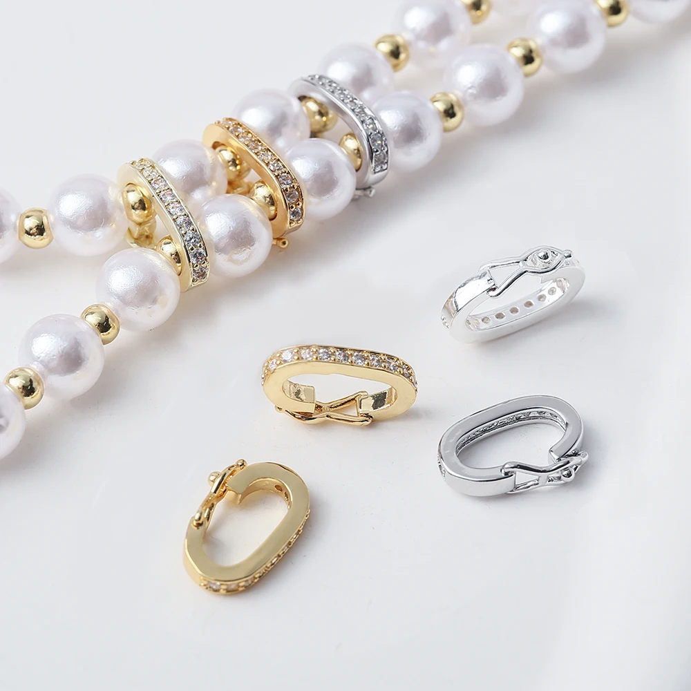 

Pearl Necklace Shortener Enhancer Connector for Jewelry,Pendant Clasp with Safety Lock,Openable CZ Interchangeable Bail Clasps