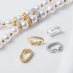 Pearl Necklace Shortener Enhancer Connector for Jewelry,Pendant Clasp with Safety Lock,Openable CZ Interchangeable Bail Clasps