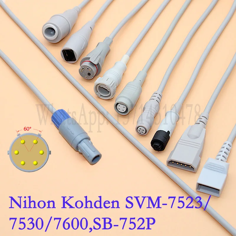 

Compatible Nihon Kohden SVM-752P/ 7530/ 7600/ 7523 / SB-752P Monitor IBP Adapter Cable for Pressure Transducer.