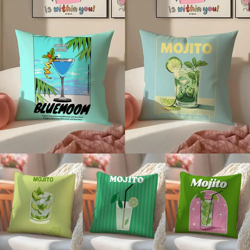 Classic Art Mojito Cocktail Cushion Cover Linen Pillowcase Cover Soft Decor for Sofa Home Room