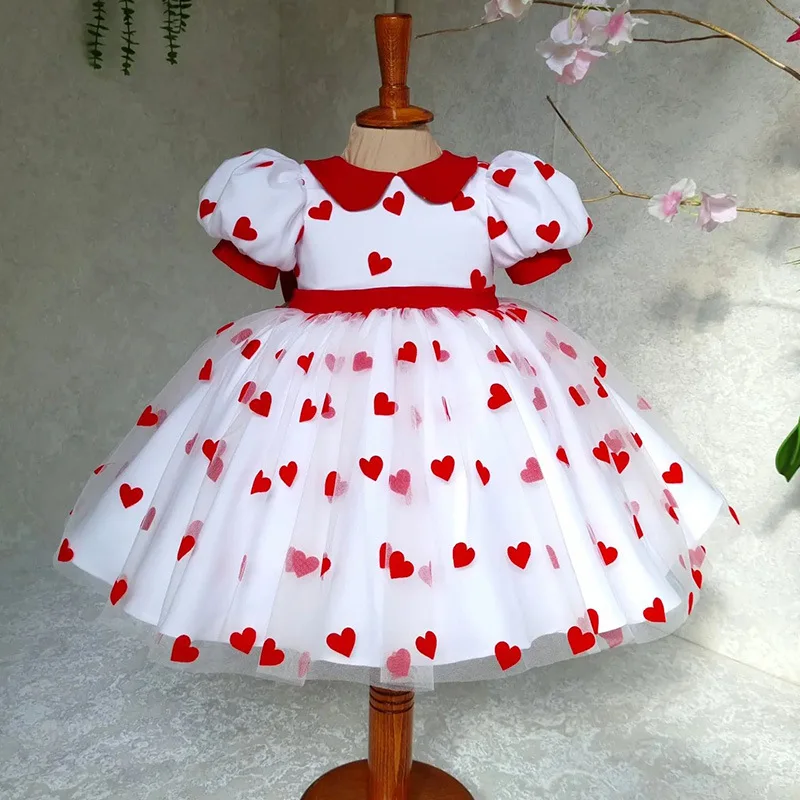 Flower Girl Satin Dress with Pearls Flutter Sleeves V Back Gown with Removable Bow for Wedding Birthday Party
