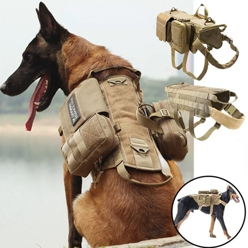 Tactical No Pull Dog Harness K9 Vest, Adjustable Dog Leash, Molle Medical Bag, Training, Hunting, Pet, Small, Medium, Large