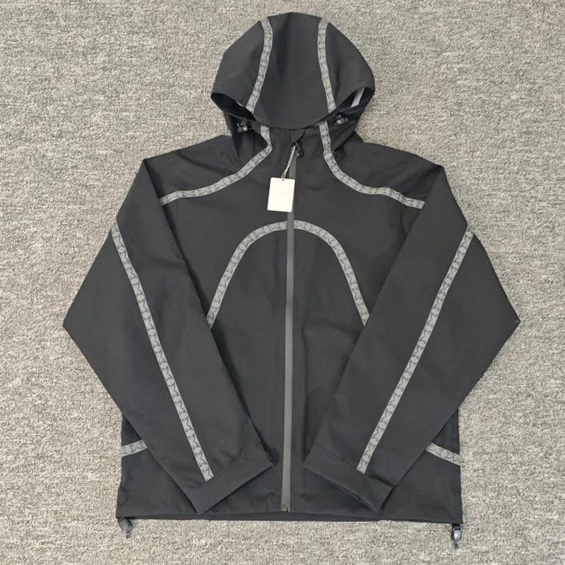 Functional Stripe Tape Panel Mertre Hooded Coat Men Breathable Windproof Hiking Trekking Shell Jacket