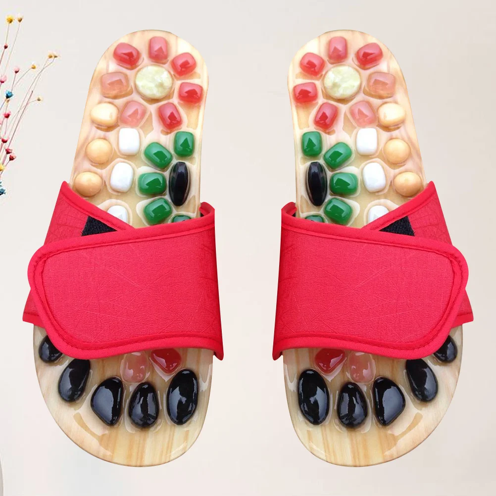 

1 Pair Massage Slippers Size 41-42 Red Pu Eva Cobblestone Sole Foot Health Relief For Plantar Fasciitis Better Blood Flow