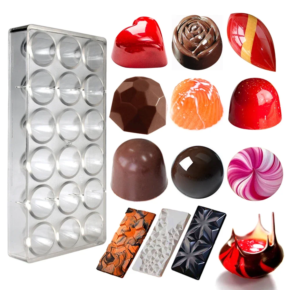 Chocolate Mold Polycarbonate Heart Sphere Shape Candy Bar for Confectionery Baker Pans Tray Baking Pastry Tools