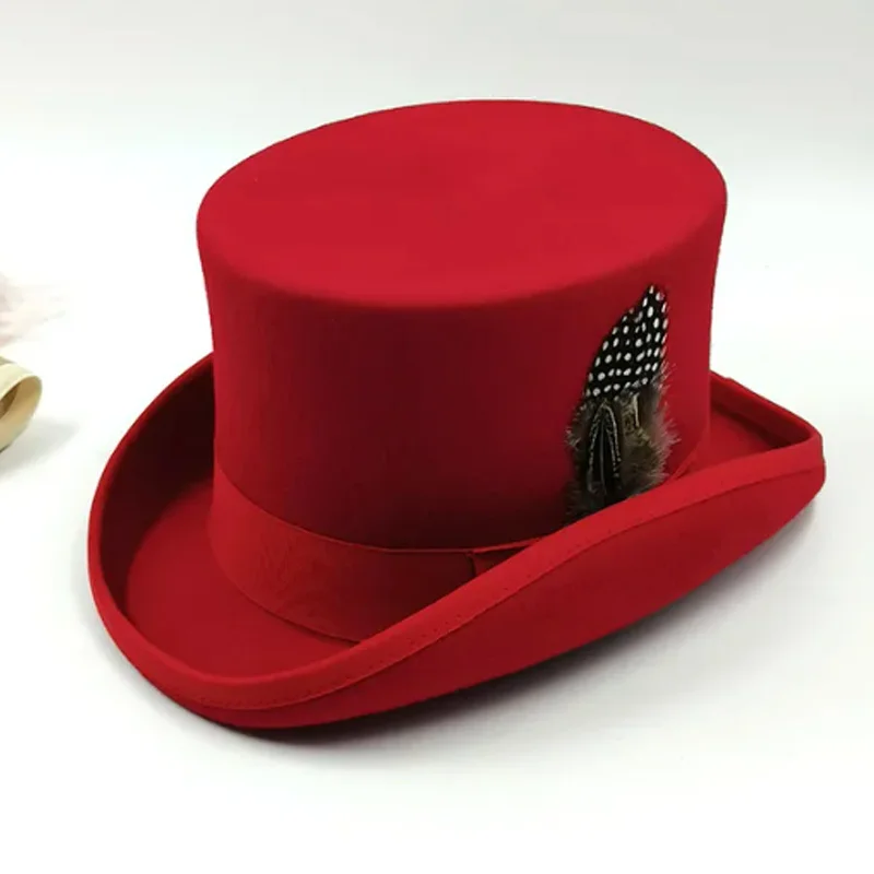 Fedoras Wool Feather Magic high hat British black jazz top hat male gentleman flat felt hat Webbing sombrero de copa británico