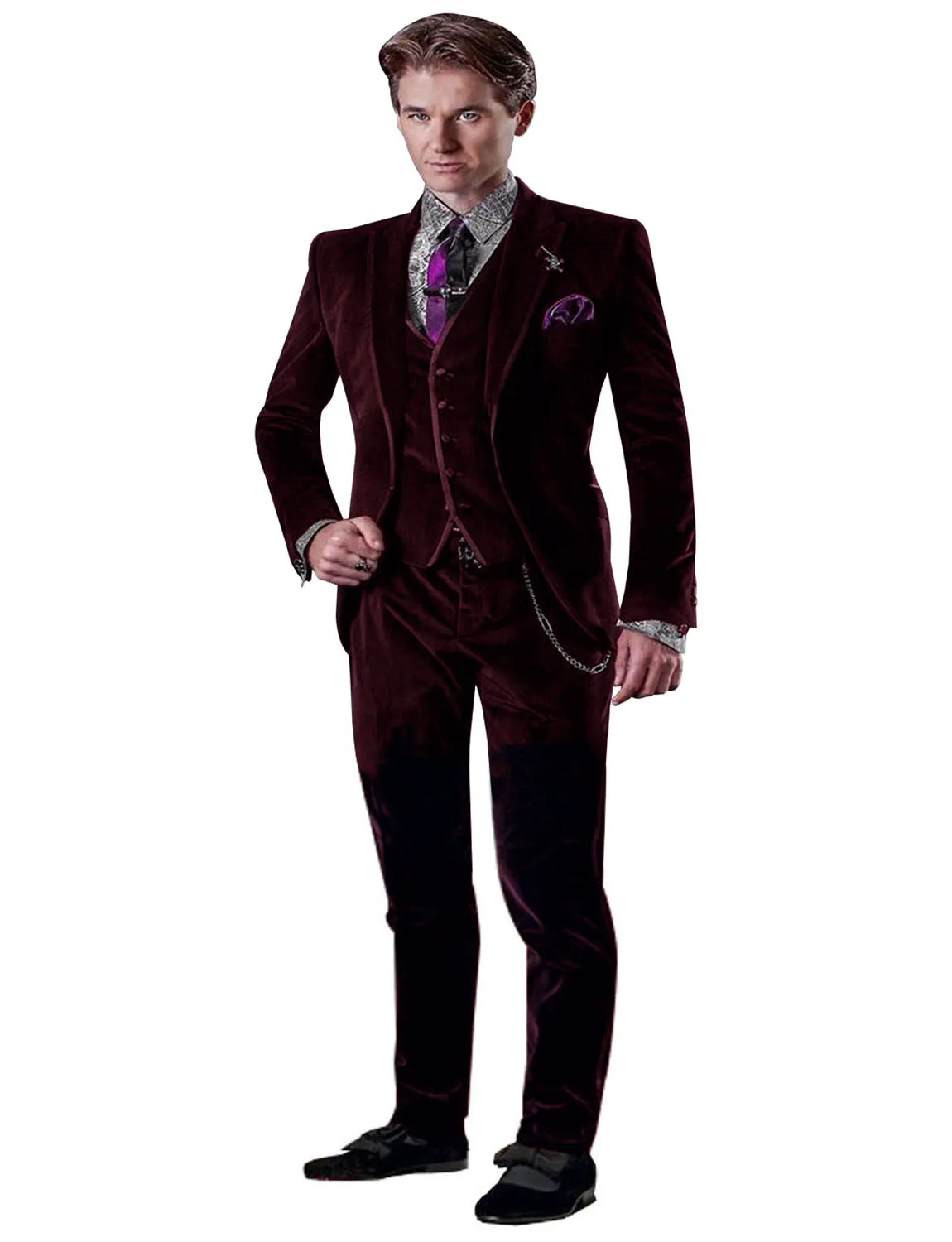 

Men's Velvet Suit Peak Lapel Blazer Vest and Pants Set Party Tuxedo