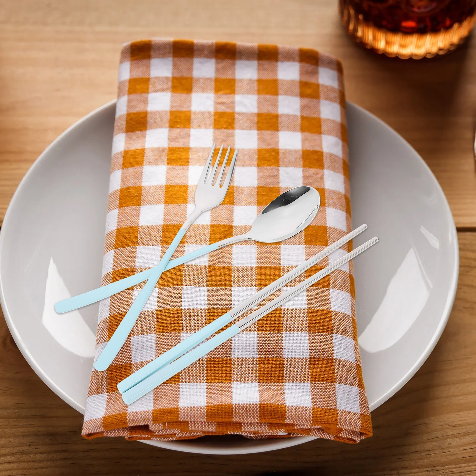 

1Set Portable Travel Tableware Set Stainless Steel Reusable Fork Spoon Chopstick Outdoor Utensil Case Camping Picnic
