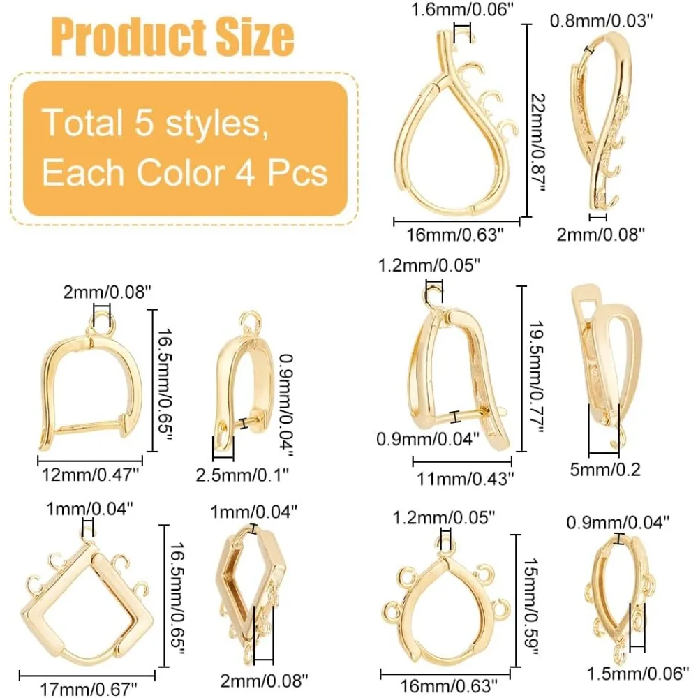 20Pcs 5 Styles Brass Huggie Hoop Earring Findings Earring Hooks Twist Rhombus Women Huggie Earrings Teardrop-Shaped Earring