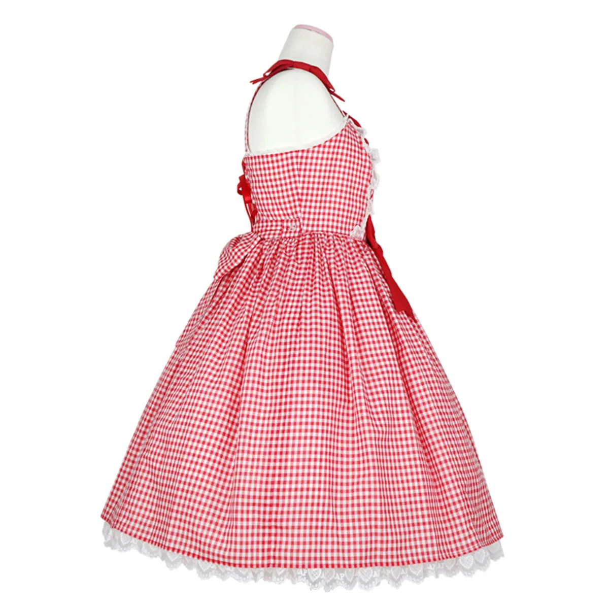 Tailor-made peach heart bow lace plaid dress