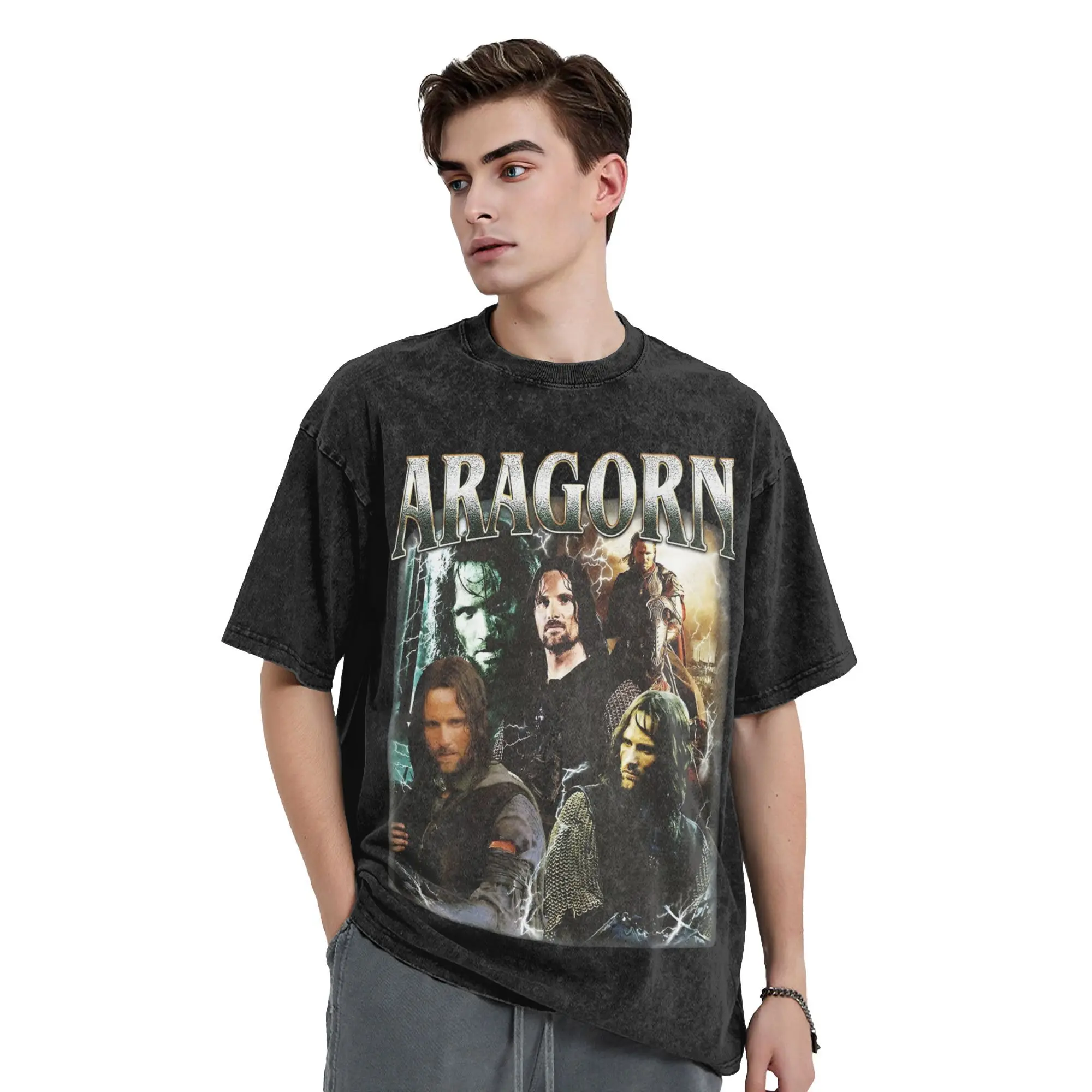 تي شيرت Aragorn L-Lords Of The R-Rings مغسول تي شيرت هيب هوب عتيق تي شيرت تي شيرت علوي للرجال والنساء قطن مطبوع