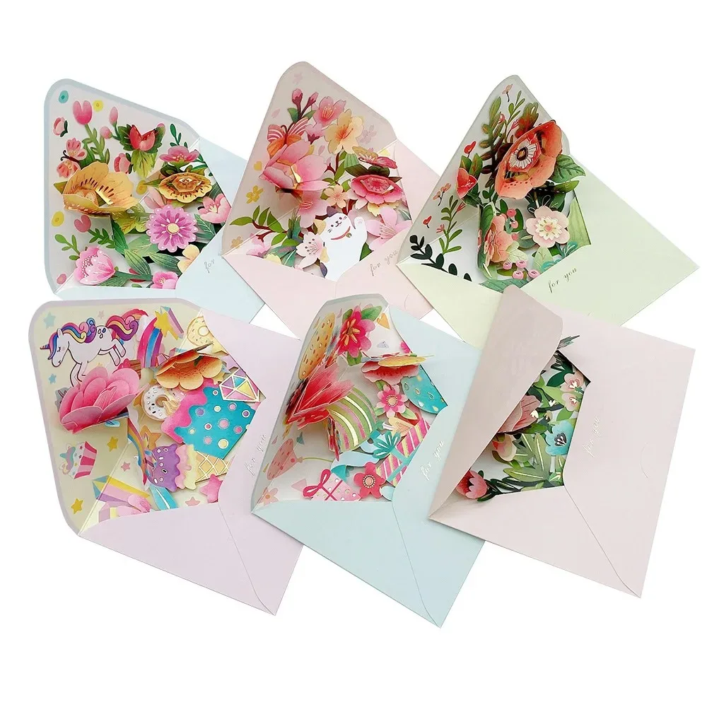 3D Pop-up Geburtstag Weihnachts karte Papier romantische Blume Grußkarten Valentinstag Geschenke mit Umschlag Blumen Postkarte
