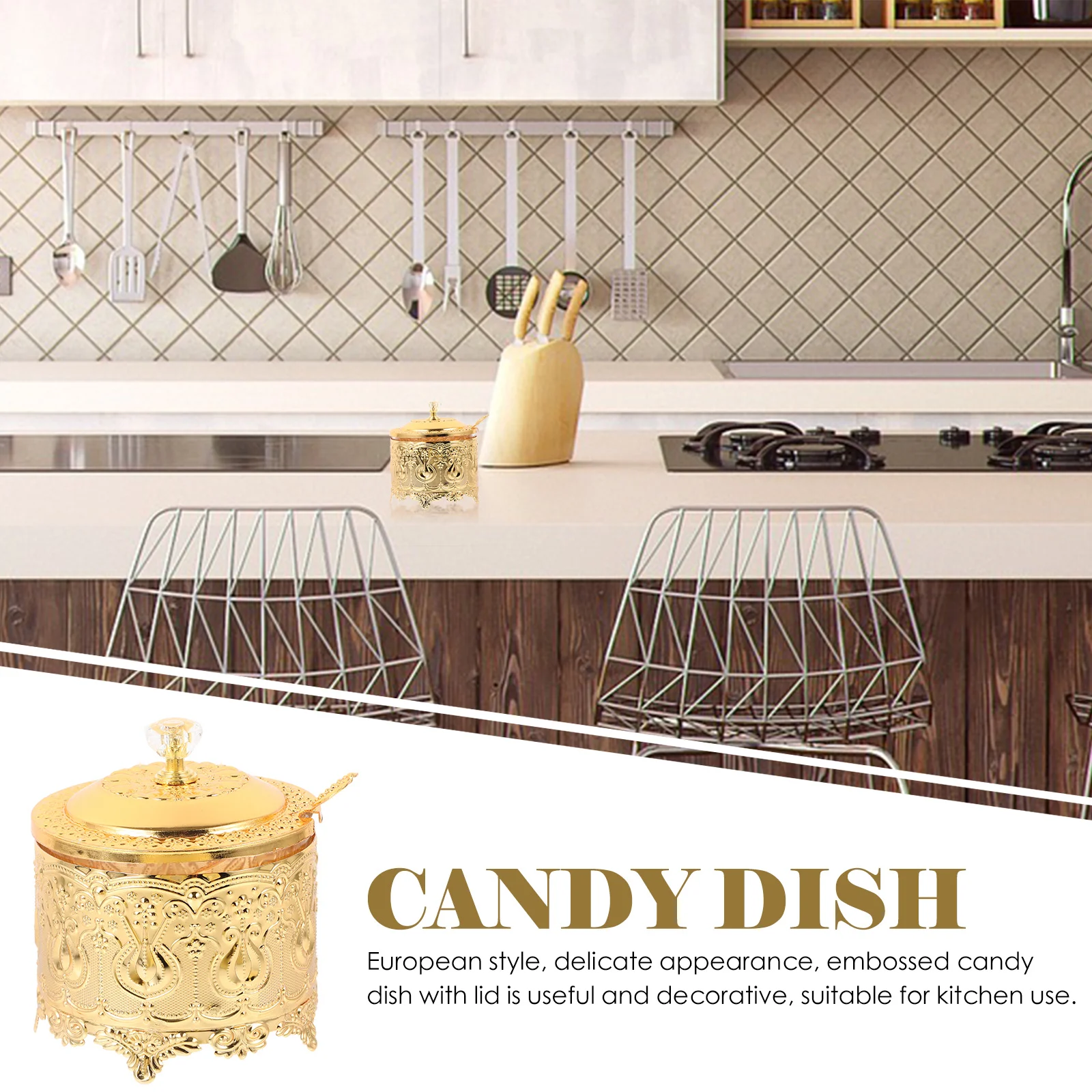 

Small Embossed Candy Dish European Style Glass Metal Kitchen Storage Leak Proof Excellent Performance Candy Dish